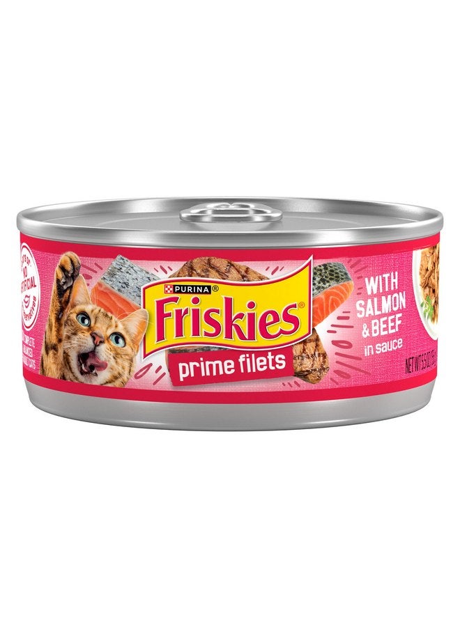 فريسكس طعام القطط الرطب عالي البروتين Purina Friskies Prime Filets With Salmon and Beef in Sauce - (عبوة من 24 علبة) 5.5 أونصة - Image 1