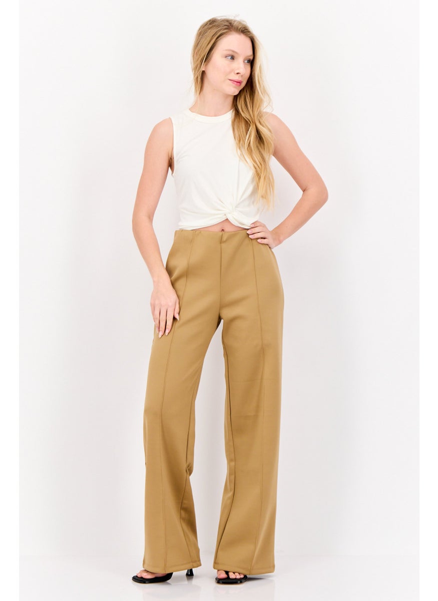 Lefties Women Plain  Straight Leg Pants, Khaki  - Image 2