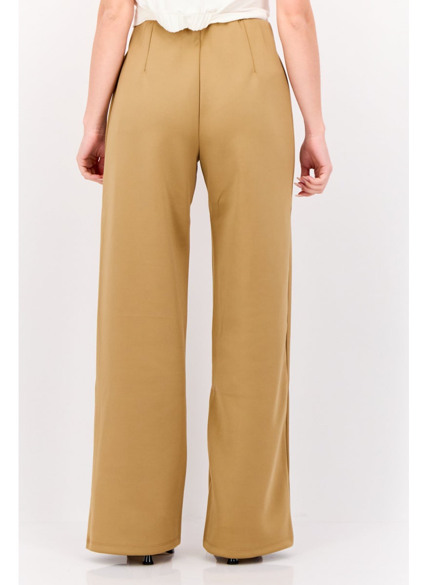 Lefties Women Plain  Straight Leg Pants, Khaki  - Image 3