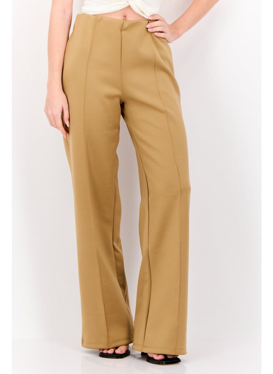 Lefties Women Plain  Straight Leg Pants, Khaki  - Image 1