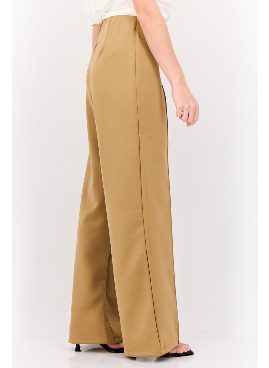 Lefties Women Plain  Straight Leg Pants, Khaki  - Image 4