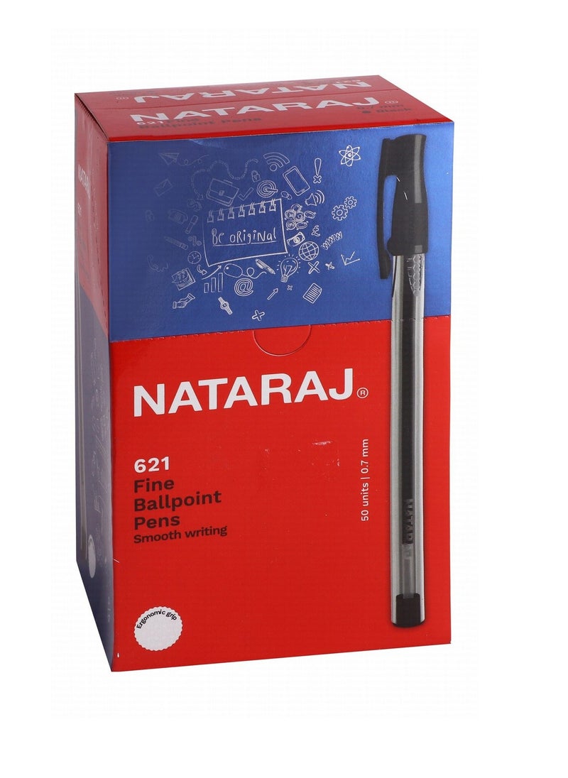 NATARAJ قلم حبر جاف برأس رفيع 0.7 مم، 50 قطعة، حبر أسود 