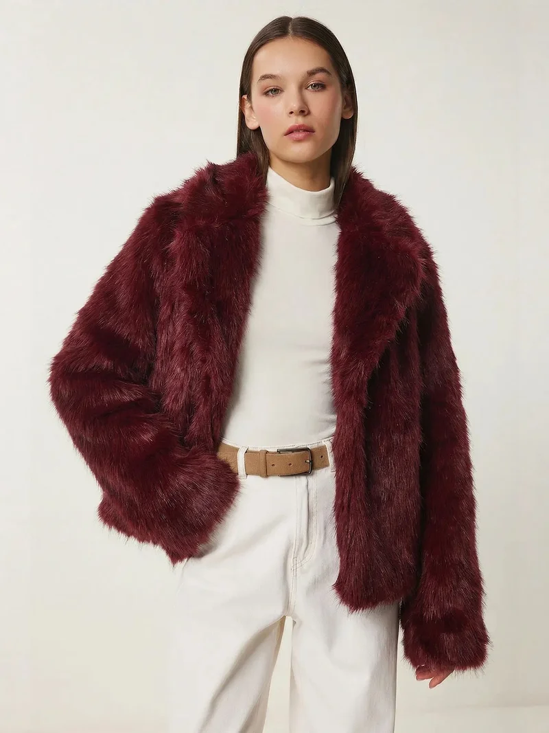 السعادة في إسطنبول ISTANBUL Faux Fur Shawl Collar Jacket