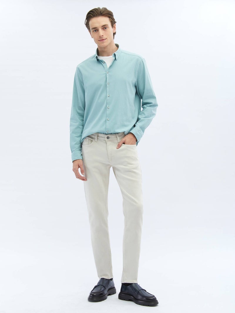 White Plain Regular Fit Woven Casual Cotton Blend Shirt