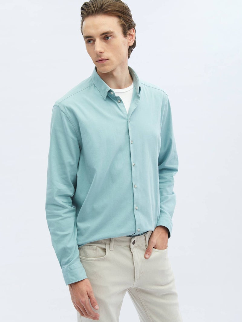 White Plain Regular Fit Woven Casual Cotton Blend Shirt