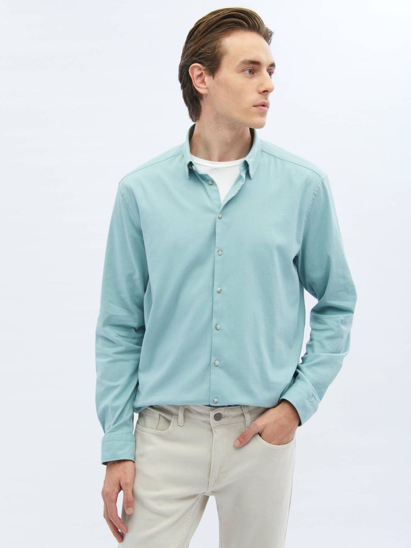 White Plain Regular Fit Woven Casual Cotton Blend Shirt