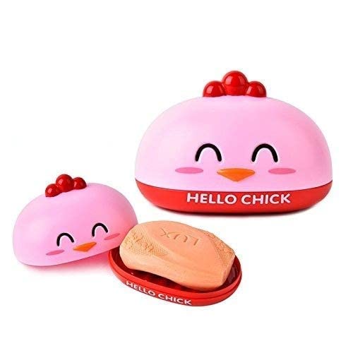 Flywind Soap Dish Holder for Kids, Bathroom Soap Stand Chick Soap Holder Cartoon Plastic Soap Dish Plate Soap Boxs Bathroom Accessories (Pink) - Image 1