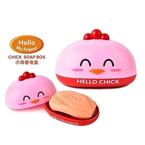 Flywind Soap Dish Holder for Kids, Bathroom Soap Stand Chick Soap Holder Cartoon Plastic Soap Dish Plate Soap Boxs Bathroom Accessories (Pink) - Image 2