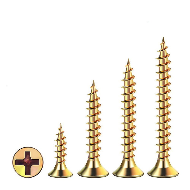 Wensilon (385PCS) Flat Head Yellow zinc Wood Screws, Quick Metal self Tapping Flat Head, Equipped with Dry Wall Plastic Anchor kit. - Image 5