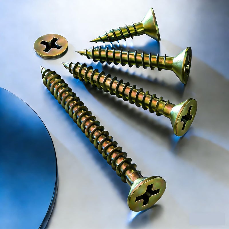 Wensilon (385PCS) Flat Head Yellow zinc Wood Screws, Quick Metal self Tapping Flat Head, Equipped with Dry Wall Plastic Anchor kit. - Image 4