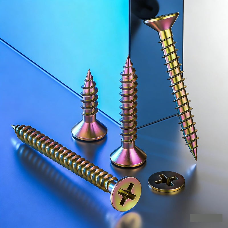 Wensilon (385PCS) Flat Head Yellow zinc Wood Screws, Quick Metal self Tapping Flat Head, Equipped with Dry Wall Plastic Anchor kit. - Image 2