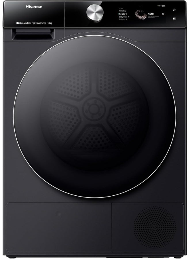 Hisense DH7S107BB 7S Series 10 Kg Heat Pump Dryer with Inverter Motor, Smart WiFi, AI Super Dry Technology,  Smart Energy Monitoring, 20 Programs, Premium Black DH7S107BB black - Image 1