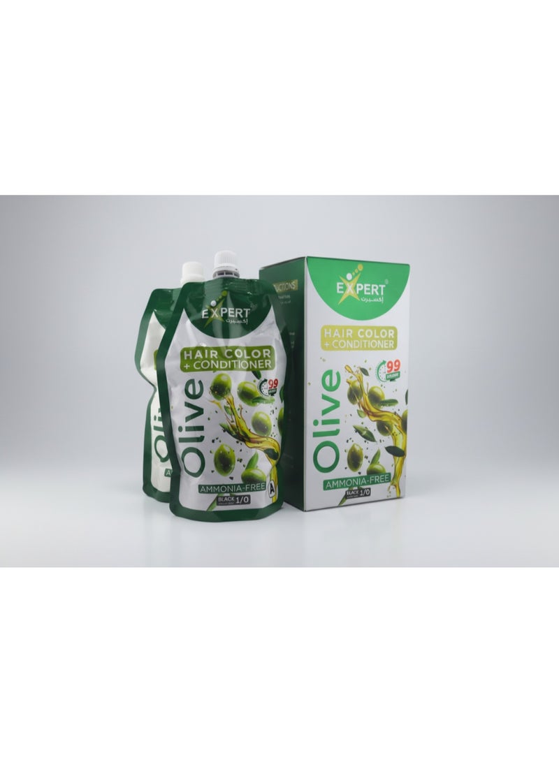 Expert Olive Hair Color Conditioner 99 Hours Ammonia - Free Black 1/0 . 500ml*2