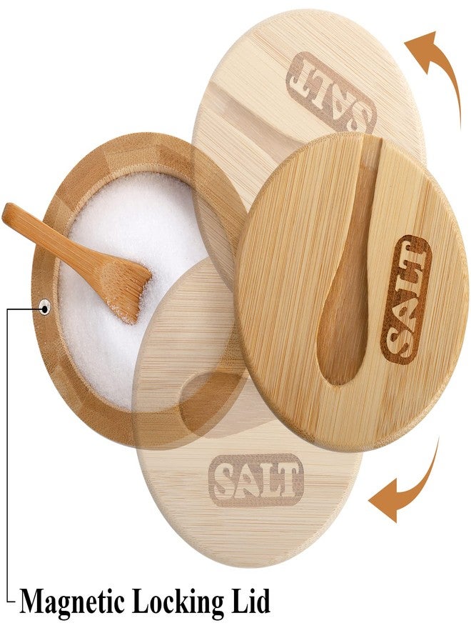 Lawei 2 Pack Bamboo Salt and Pepper Bowls, Round Salt Container with Magnetic Swivel Lids and Spoons, Bamboo Salt Cellars, Seasoning Storage Holder Box for Salt, Pepper, Sugar, Spice - Image 4