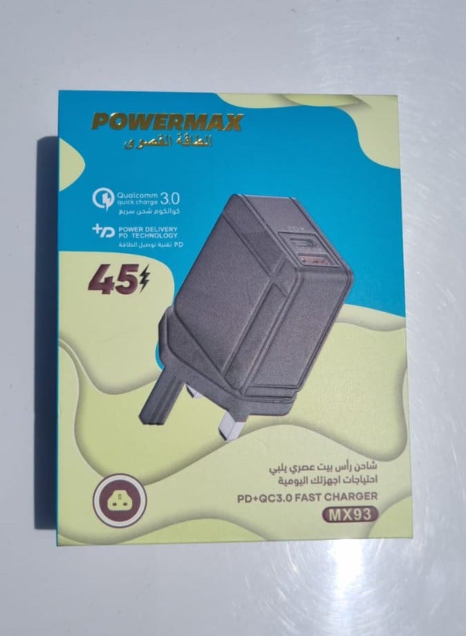 PowerMax white, Ultra-Compact 45W Efficient Charger - 2 Ports (Dual USB-C & Quick Charge 3.0), Efficient Charging for 2 Devices, Travel-Friendly, Adaptive Protection - Image 1
