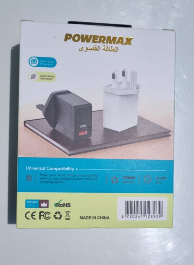 PowerMax white, Ultra-Compact 45W Efficient Charger - 2 Ports (Dual USB-C & Quick Charge 3.0), Efficient Charging for 2 Devices, Travel-Friendly, Adaptive Protection - Image 2
