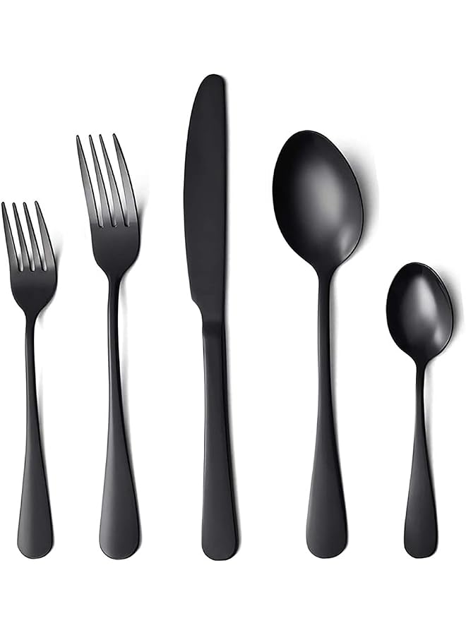S-TOP Black Silverware Set,20 Piece Stainless Steel Flatware Cutlery Set for 4, Mirror Finish, Dishwasher Safe - Image 1