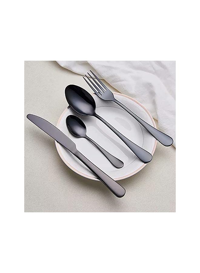 S-TOP Black Silverware Set,20 Piece Stainless Steel Flatware Cutlery Set for 4, Mirror Finish, Dishwasher Safe - Image 2