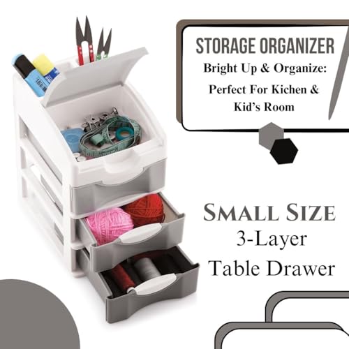 Nabhya Small Size Desktop Cosmetic & Make-up Organizers Drawer MulitPurpose Drawer Rack Organizers (Grey, 3 Layer) - Image 4