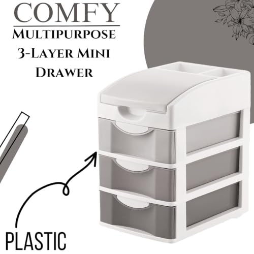 Nabhya Small Size Desktop Cosmetic & Make-up Organizers Drawer MulitPurpose Drawer Rack Organizers (Grey, 3 Layer) - Image 2