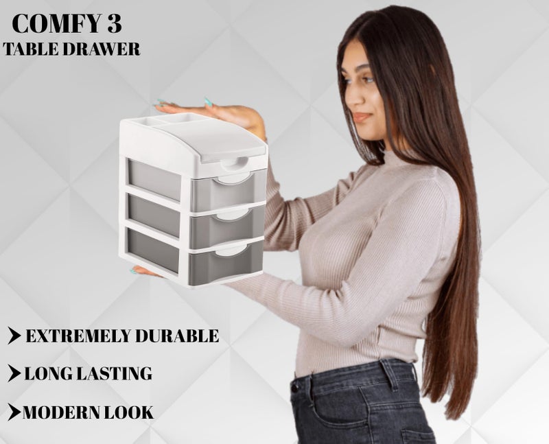 Nabhya Small Size Desktop Cosmetic & Make-up Organizers Drawer MulitPurpose Drawer Rack Organizers (Grey, 3 Layer) - Image 3