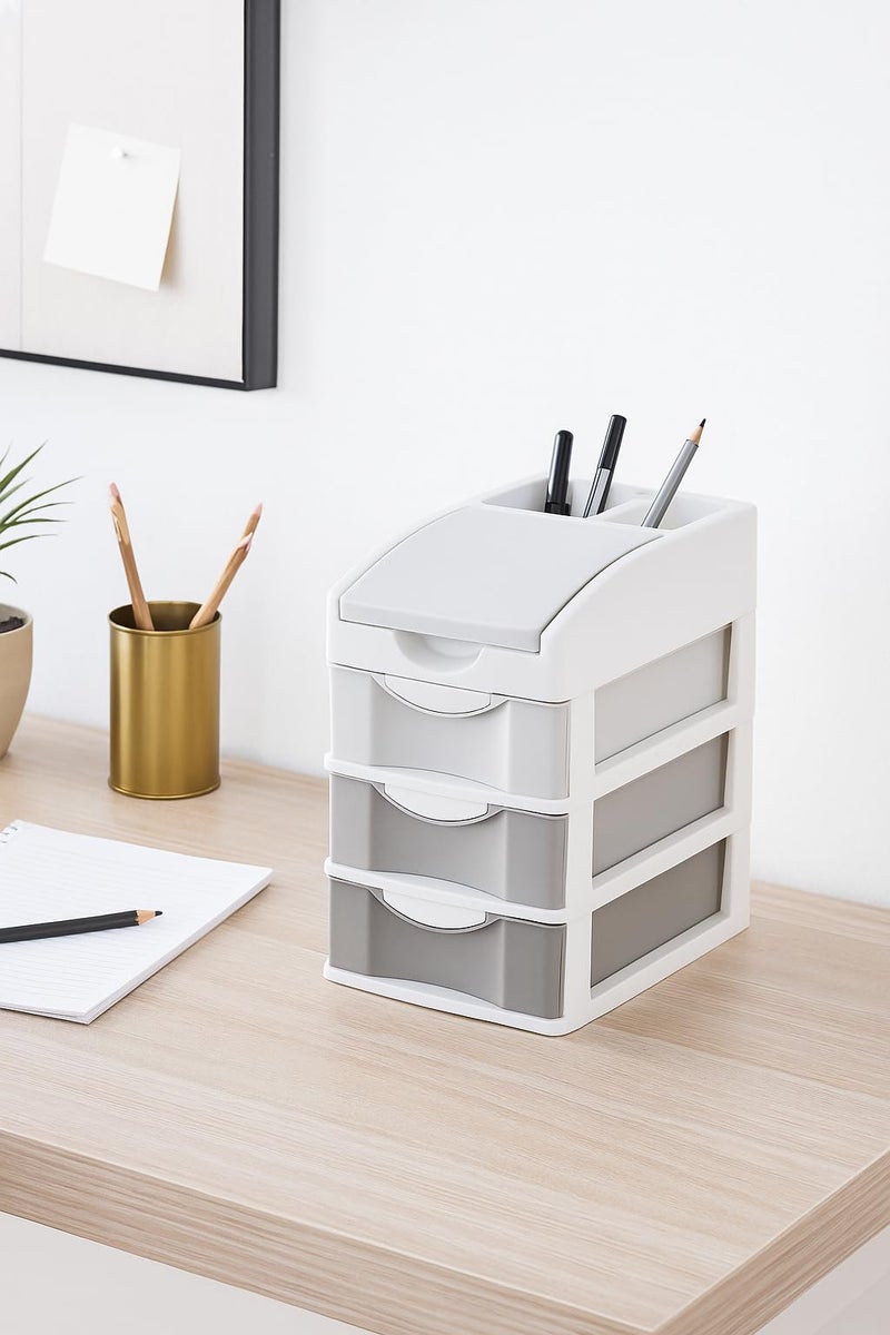 Nabhya Small Size Desktop Cosmetic & Make-up Organizers Drawer MulitPurpose Drawer Rack Organizers (Grey, 3 Layer) - Image 1