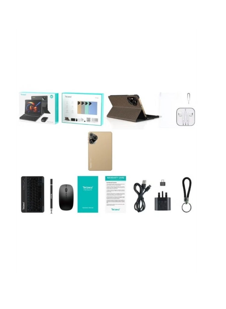 تلزيل P100 10.1-Inch Android 13 Tablet with 5G WiFi, Dual SIM, 8GB RAM, 512GB ROM, 8000mAh Battery, Wireless Keyboard & Mouse, Dual Camera, Slim Metal Body – Gold - Image 4