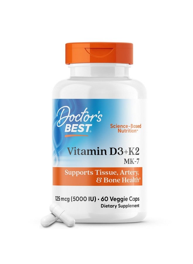 Doctor's BEST Doctor's Best Vitamin D3 + K2 (Vitamin K2 as MK-7), Supports Bone, Tissue, & Arterial Health, Calcium Absorption • Non-GMO • Gluten Free • Vegetarian, 5000 IU, 60 Veggie Caps - Image 1
