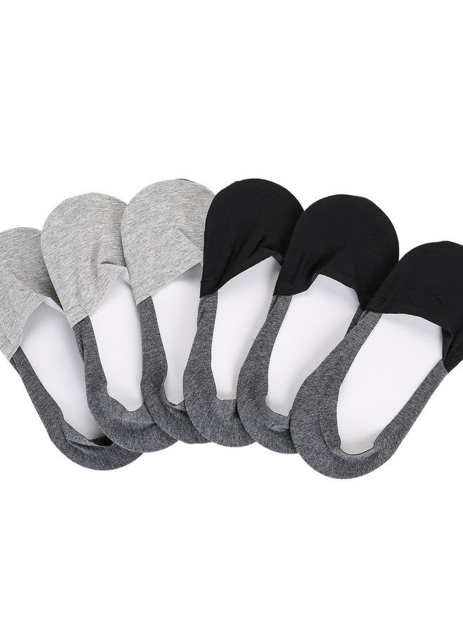 Joulli Casual No Show Liners Socks For Men 6 pack Non Slip Boat Socks,Black Gray,light Gray,Small - Image 4
