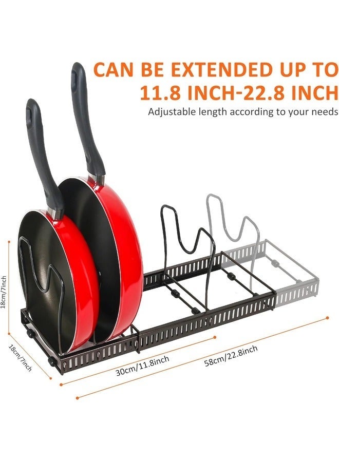 Arabest رف أواني قابل للتوسيع، منظم مقالي للخزائن، حامل أغطية الأواني مع 10 أقسام قابلة للتعديل لخزائن المطبخ، أدوات الطهي، الخبز، رف القلي، 58*18*18 سم - Image 5