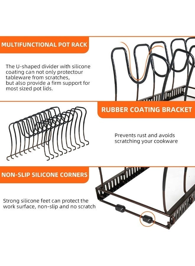 Arabest رف أواني قابل للتوسيع، منظم مقالي للخزائن، حامل أغطية الأواني مع 10 أقسام قابلة للتعديل لخزائن المطبخ، أدوات الطهي، الخبز، رف القلي، 58*18*18 سم - Image 3