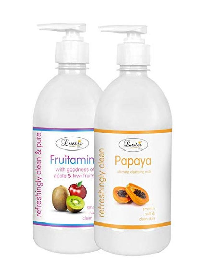 LUSTER Fruitamin Extra Care & Papaya Ultimate Cleansing Milk | Combo | 100% l | Smooth & Soft | Face Cleanser | Makeup Remover (Paraben & Sulfate Free) 500 ml (Pack of 2) - Image 2