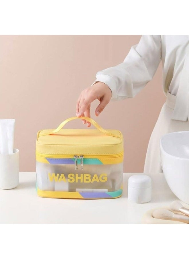 ماركة غير محددة حقيبة مكياج كبيرة للسفر حقيبة مستحضرات التجميل حقيبة أدوات الزينة مقاومة للماء للفتيات والنساء-أصفر  - Image 5