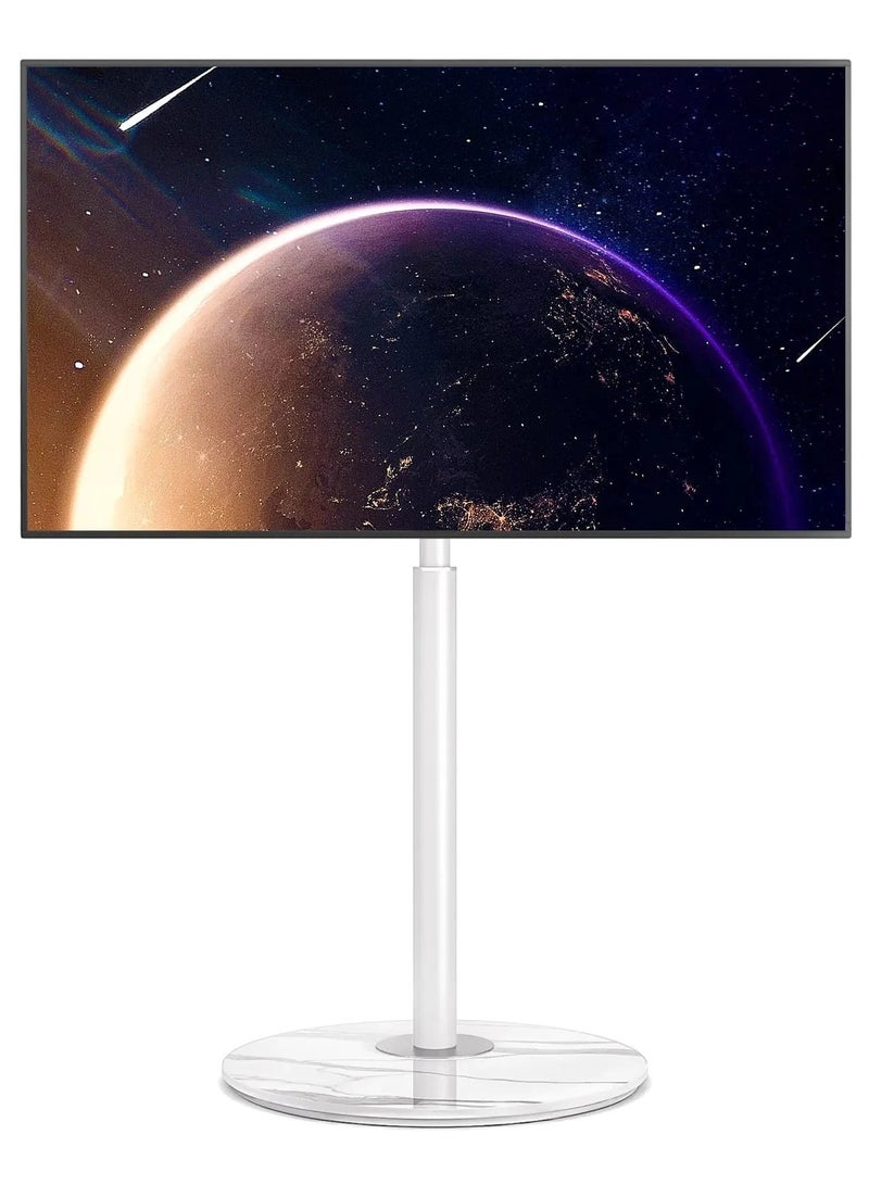 Rfiver Swivel Floor TV Stand with 90° Swivel for 32–65" LCD/LED TVs, Load Capacity 68kg, Modern Simple Design Corner TV Floor Stand with Round Glass Base, VESA 400x400mm, White - Image 1