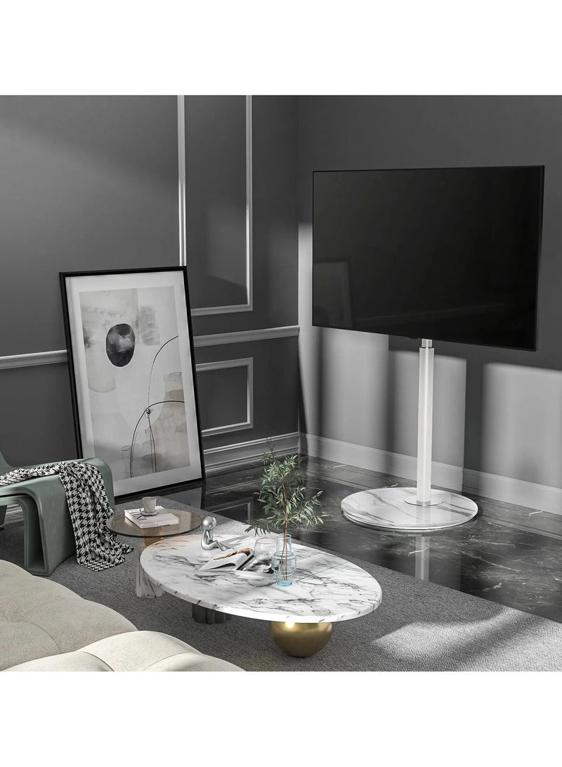Rfiver Swivel Floor TV Stand with 90° Swivel for 32–65" LCD/LED TVs, Load Capacity 68kg, Modern Simple Design Corner TV Floor Stand with Round Glass Base, VESA 400x400mm, White - Image 4
