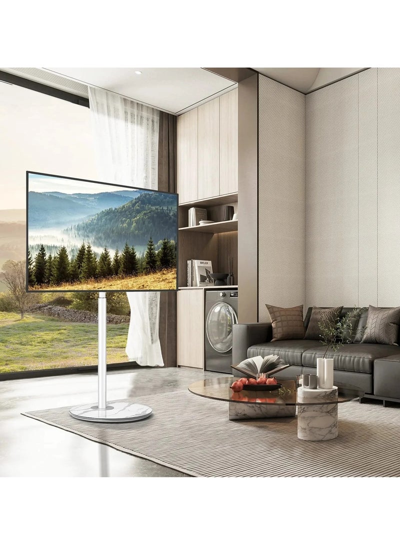 Rfiver Swivel Floor TV Stand with 90° Swivel for 32–65" LCD/LED TVs, Load Capacity 68kg, Modern Simple Design Corner TV Floor Stand with Round Glass Base, VESA 400x400mm, White - Image 5