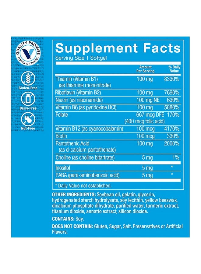 The Vitamin Shoppe B-Complex 100 - Supports Energy Production, Nervous System Function & Nutrient Metabolism - Excellent Source of B1, B2, B6, B12, Niacin, Folic Acid & Biotin (300 Softgels) - Image 3