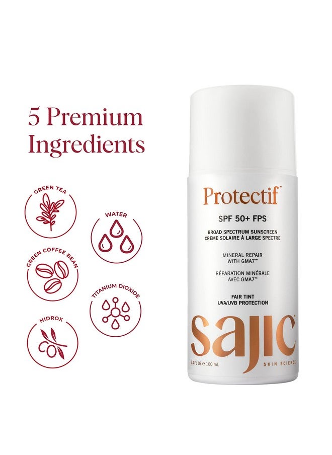 SAJIC - Mineral Sunscreen Spf 50+ 100Ml Fair Tint Sunscreen No White Residue For Sensitive And All Skin Types Protect From Pigmentation Aging Hydrating Noncomedogenic Crueltyfree - Image 1
