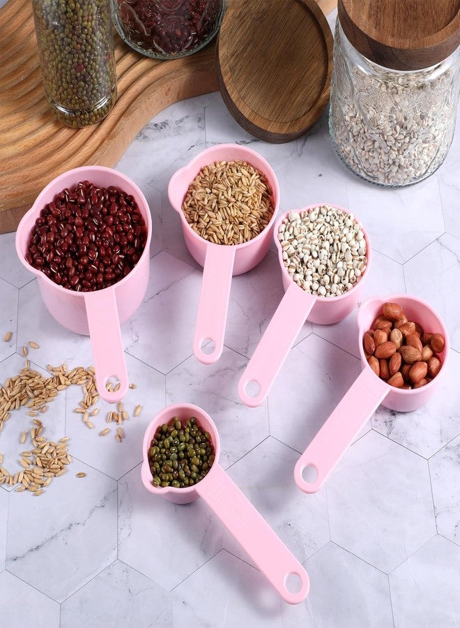Xyembu 11Pcs Measuring Cups Pink Plastic Measuring Cup and Spoons, 5 Cups & 6 Spoons Set Kitchen Cup and Spoon Essentials Gadgets for Cooking & Baking Color Pink - Image 4