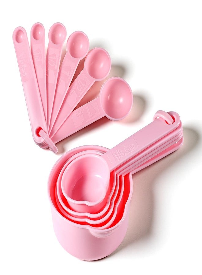 Xyembu 11Pcs Measuring Cups Pink Plastic Measuring Cup and Spoons, 5 Cups & 6 Spoons Set Kitchen Cup and Spoon Essentials Gadgets for Cooking & Baking Color Pink - Image 1
