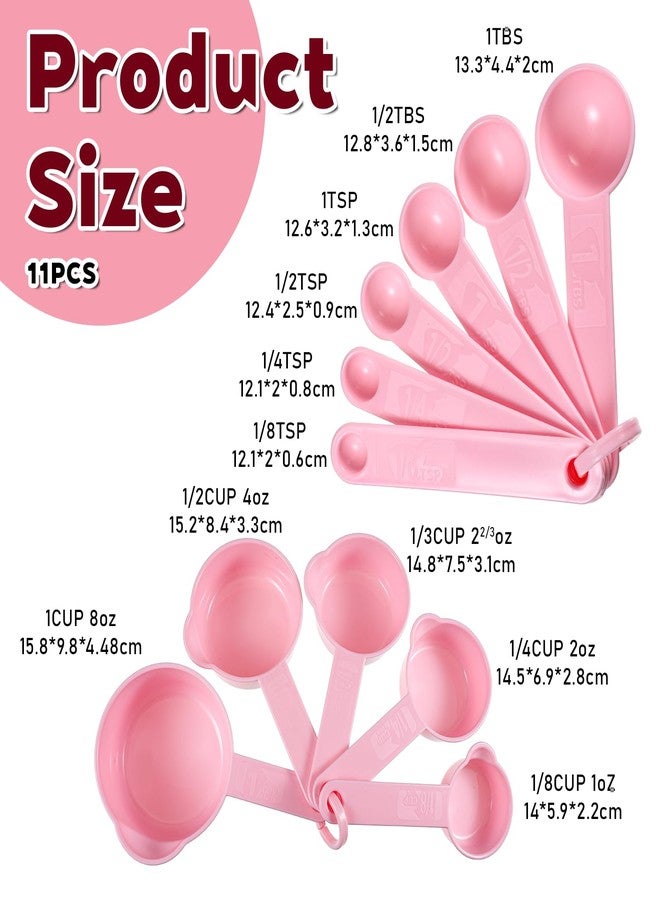 Xyembu 11Pcs Measuring Cups Pink Plastic Measuring Cup and Spoons, 5 Cups & 6 Spoons Set Kitchen Cup and Spoon Essentials Gadgets for Cooking & Baking Color Pink - Image 2