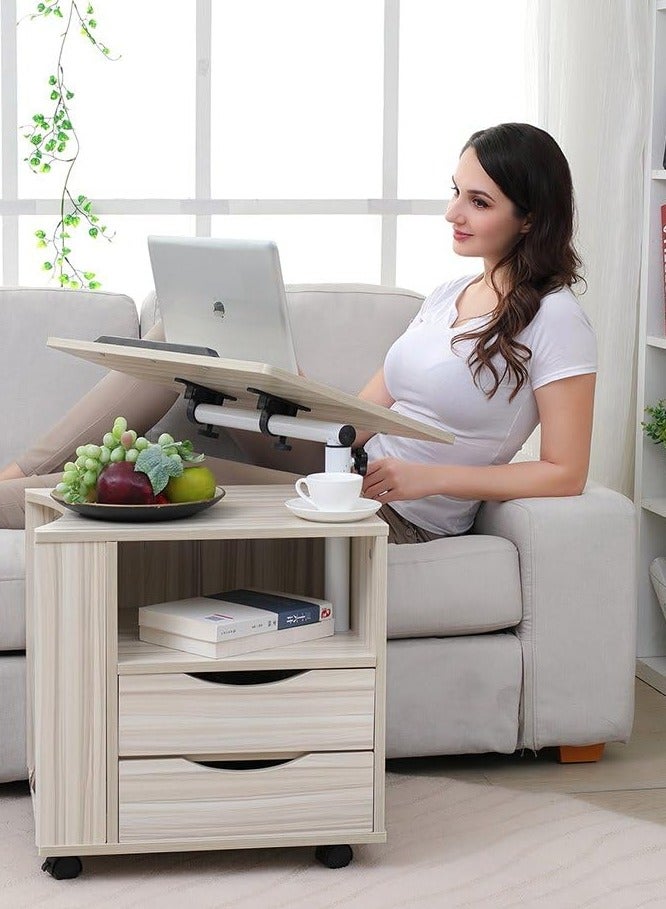 Generic Bedside Table Swivel Bedside Cabinet Laptop Desk Wooden Nightstand with Wheels Sofa Side Table for Bedroom Living Room (White Maple)  - Image 4