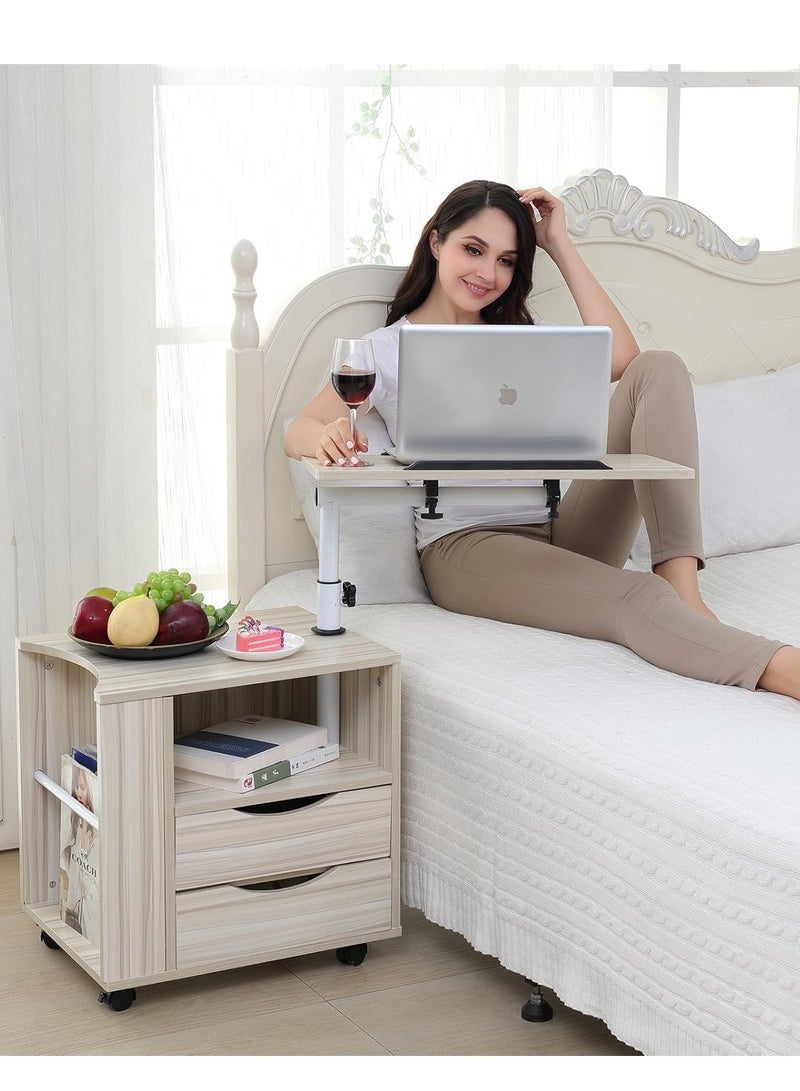 Generic Bedside Table Swivel Bedside Cabinet Laptop Desk Wooden Nightstand with Wheels Sofa Side Table for Bedroom Living Room (White Maple)  - Image 1
