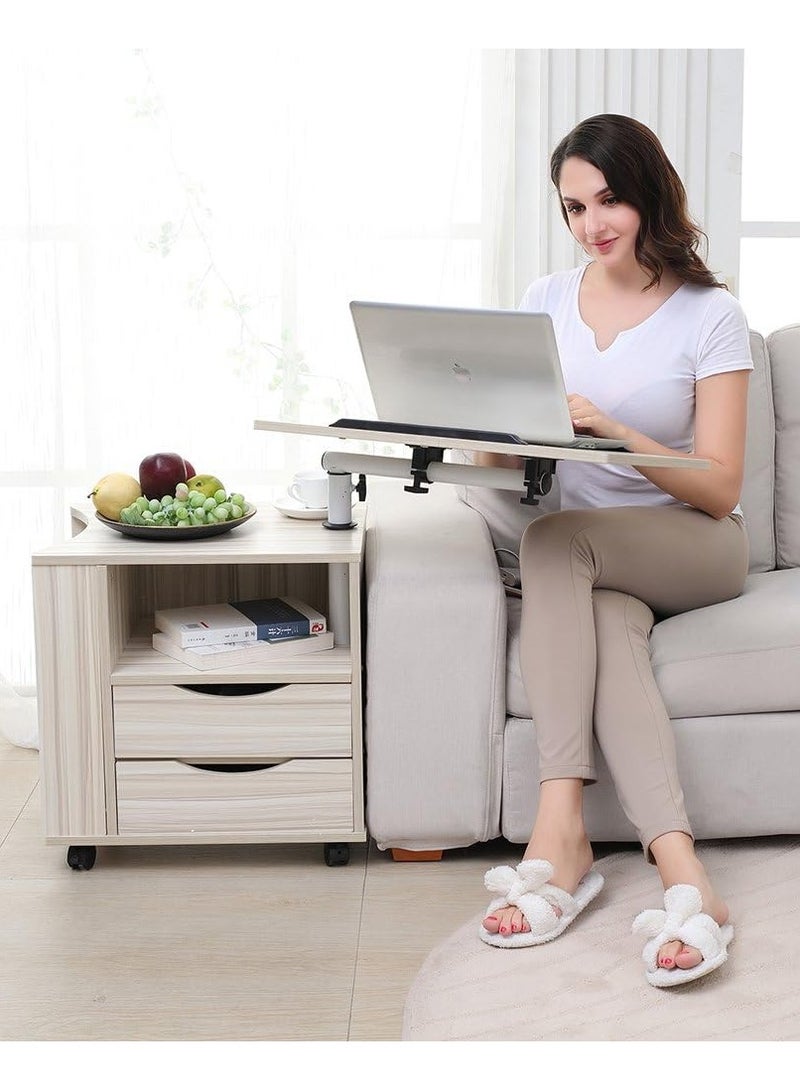 Generic Bedside Table Swivel Bedside Cabinet Laptop Desk Wooden Nightstand with Wheels Sofa Side Table for Bedroom Living Room (White Maple)  - Image 3