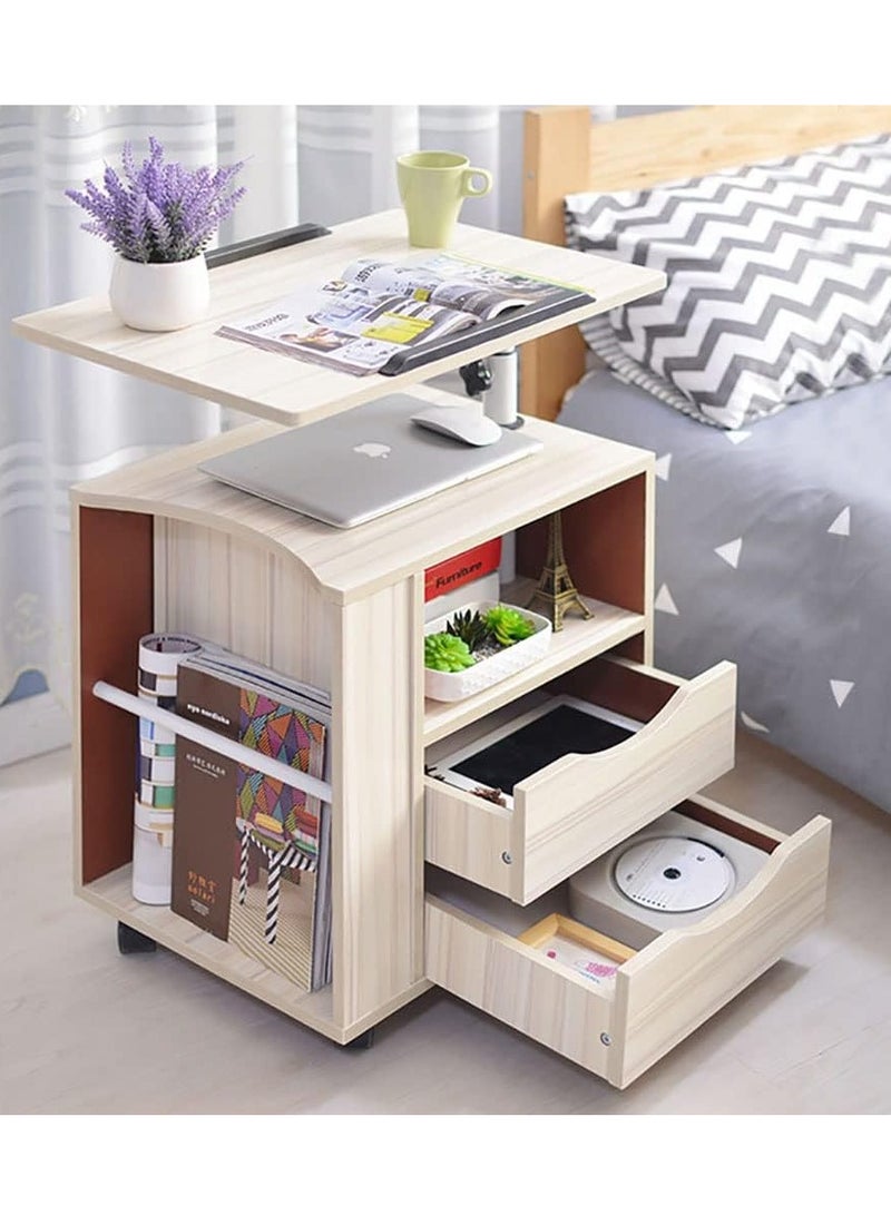 Generic Bedside Table Swivel Bedside Cabinet Laptop Desk Wooden Nightstand with Wheels Sofa Side Table for Bedroom Living Room (White Maple)  - Image 2