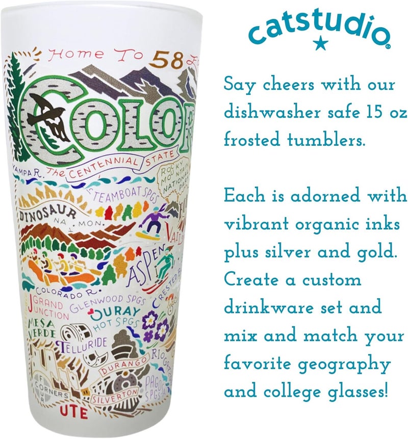 Catstudio Drinking Glasses Colorado Frosted Glass Cup for Kitchen Bar 15oz Dishwasher Safe Tumbler for Colorado Lovers Set of 2 - Image 3