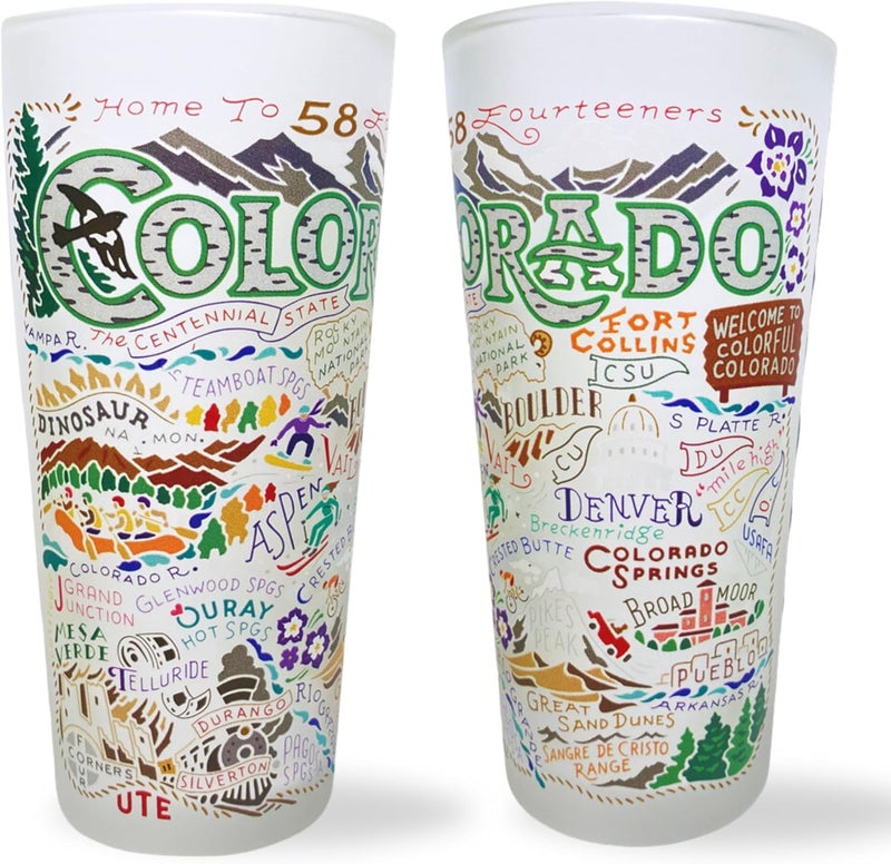 Catstudio Drinking Glasses Colorado Frosted Glass Cup for Kitchen Bar 15oz Dishwasher Safe Tumbler for Colorado Lovers Set of 2 - Image 1