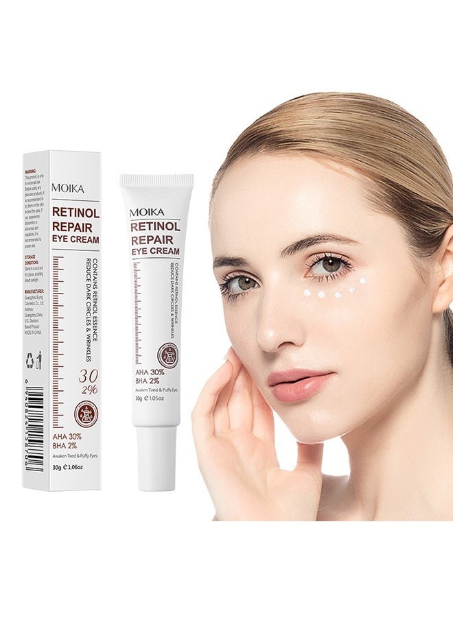 MOIKA - Retinol Repair Eye Cream, For Dark Circles And Puffiness, With AHA And BHA Dark Circle Fine Lines Treatment, Anti-Aging, Under Eye Treatment, Reduces Wrinkles, Defoams And Brightens Skin 30G - Image 1