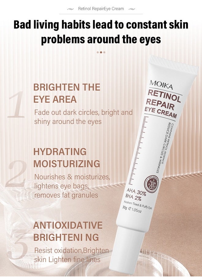 MOIKA - Retinol Repair Eye Cream, For Dark Circles And Puffiness, With AHA And BHA Dark Circle Fine Lines Treatment, Anti-Aging, Under Eye Treatment, Reduces Wrinkles, Defoams And Brightens Skin 30G - Image 1