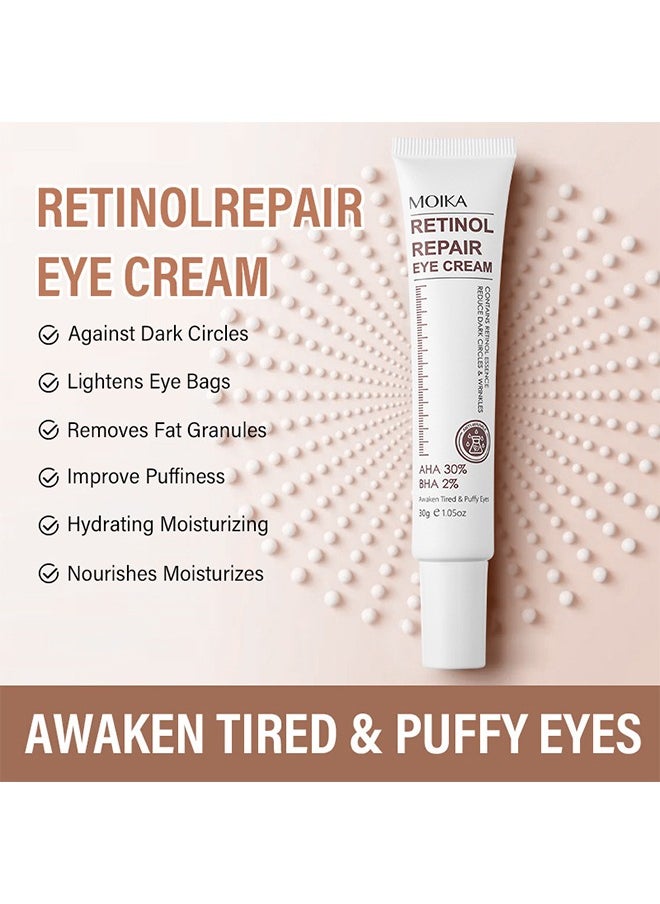 MOIKA - Retinol Repair Eye Cream, For Dark Circles And Puffiness, With AHA And BHA Dark Circle Fine Lines Treatment, Anti-Aging, Under Eye Treatment, Reduces Wrinkles, Defoams And Brightens Skin 30G - Image 1